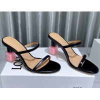 Sumptuous Loewe Lambskin Slide Sandals 6cm with Nail polish Heel Black/Pink 422139 