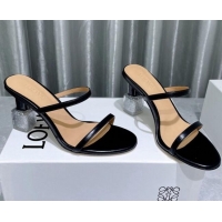 Best Grade Loewe Lambskin Slide Sandals 6cm with Nail polish Heel Black/Silver 422142