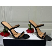 Good Taste Loewe Lambskin Slide Sandals 10cm with Rose Heel Black/Red 422145