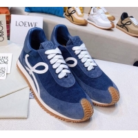 Stylish Loewe Flow Velvet & Suede Sneakers Blue 229132