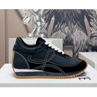 Shop Duplicate Loewe Flow Runner Sneakers in Suede and Nylon Black/White 506079