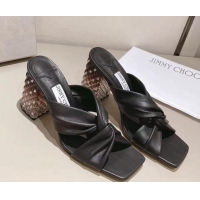 Shop Duplicate Jimmy Choo Ibyrelle Lambskin Cross Strap Slide Sandals 8.5cm Black 022861