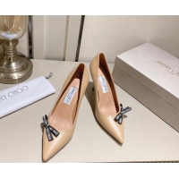 Low Price Jimmy Choo Romy Pumps 8.5cm in Nude Nappa Leather with Bow 407105