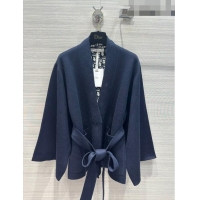 Inexpensive Dior Wool Knit Coat with Belt D9515 Blue 2023