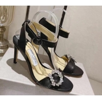 Classic Hot Jimmy Choo Nappa Leather Sandals 8.5cm with Crystal Charm Black 0704052