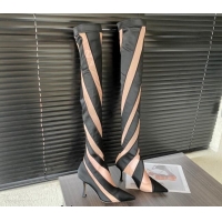 Stylish Jimmy Choo Mugler Fabric and Mesh Heel Knee-High Boots 10.5cm Black/Light Pink 821119