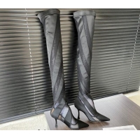 Best Product Jimmy Choo Mugler Fabric and Mesh Heel Knee-High Boots 10.5cm Black/Grey 821120