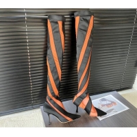 Shop Duplicate Jimmy Choo Mugler Fabric and Mesh Heel Knee-High Boots 10.5cm Black/Orange 821121