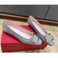 Good Product Roger Vivier Trompette Metal Buckle Ballerinas in Patent Leather Light Blue 725026