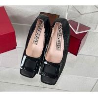 Luxurious Roger Vivier Viv' Pockette Lacquered Buckle Ballerinas in Nappa Leather Black 728044