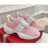 Low Price Roger Vivier Viv Run Moonlight Crystal Buckle Sneakers in Fabric Light Pink 809055