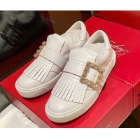 Cheap Price Roger Vivier Tassel Strass Buckle Sneakers in Leather White 904086