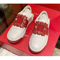 Charming Roger Vivier Very Vivier Rubber Buckle Sneakers in Leather White/Red 904089