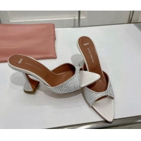 Good Product Amina Muaddi Caroline Crystal Heeled Slide Sandals in Satin 9.5cm White 020602
