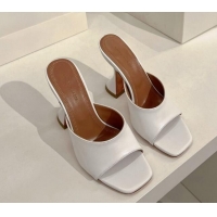 Good Looking Amina Muaddi Lupita Lambskin Heeled Slide Sandals 9.5cm White 020613