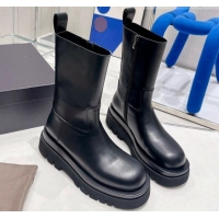 Top Design Bottega Veneta Lug Calfskin Short Boots Black 2113064