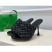 Trendy Design Bottega Veneta Dot Wave Intrecciato Leather High Heel Slide Sandals 9.5cm Black 032020