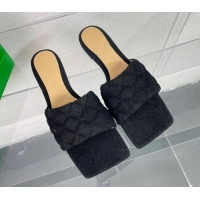 Top Design Bottega Veneta Padded Quilted Denim Flat Slide Sandals Black 524050