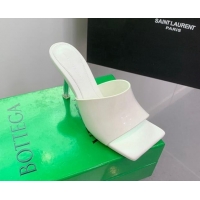 Low Price Bottega Veneta Stretch Heel Slide Sandals 9cm in Patent Leather White 619057