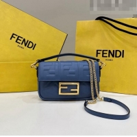 Famous Brand Fendi Baguette Mini Nappa Leather Bag 0135S Denim Blue 2023