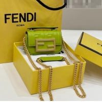 Inexpensive Fendi Nano Baguette Chain Mini Bag in FF Nappa Leather 8603S Acid Green 2023