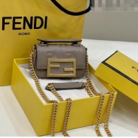 Top Grade Fendi Nano Baguette Chain Mini Bag in FF Nappa Leather 8603S Grey 2023