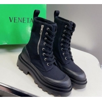 Duplicate Bottega Veneta Canvas Lace-up Ankle Boots 6cm with Zip Black 724085