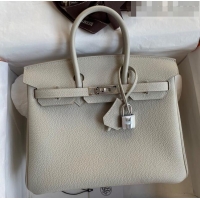 Famous Brand Hermes Birkin 25cm Bag in Original Togo Leather HB25 Pearl Grey/Silver (Handmade)