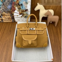 Super Quality Hermes Birkin 25cm Cargo Bag in Swift Leather and Canvas HB25 Brown (Pure Handmade)