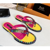 Shop Dolce & Gabbana DG Crystal Flat Thong Sandals Yellow 113025