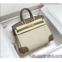 Good Taste Hermes Birkin 25cm Bag in Swift Leather and Canvas HB25 Elephant Grey