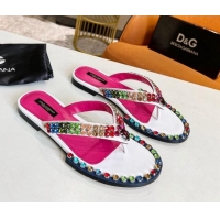 Good Taste Dolce & Gabbana DG Crystal Flat Thong Sandals White 113028