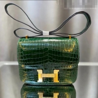 Super Quality Hermes Constance 18cm Bag in Original Shiny Nile Crocodile Leather H4064 Green (Pure Handmade)