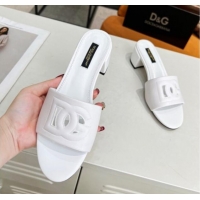 Modern Dolce&Gabbana Cutout DG Calfskin Heel Slide Sandals 5cm White 122706