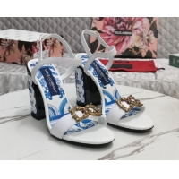 Traditional Discount Dolce&Gabbana Printed Calfskin High Heel Sandals 11cm with DG Charm White 222134