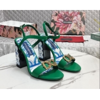 Good Looking Dolce&Gabbana Printed Calfskin High Heel Sandals 11cm with DG Charm Green 222138