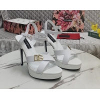 Top Design Dolce&Gabbana DG Calfskin High Heel Platform Sandals 12cm White 222145