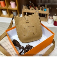Discount Hermes Evelyne Mini Bag 18cm in Togo Calfskin L1306300 Light Brown/Silver