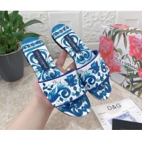 Unique Style Dolce & Gabbana DG Printed Calfskin Flat Slide Sandals Blue 703120