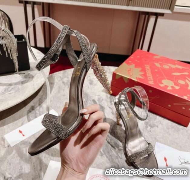 Popular Style Christian Louboutin Lipstrass Queen Patent Leather Pumps 10cm with Crystals Grey 321006