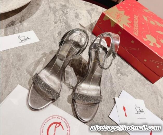 Popular Style Christian Louboutin Lipstrass Queen Patent Leather Pumps 10cm with Crystals Grey 321006