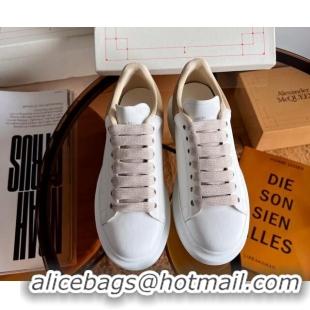 Stylish Alexander McQueen Oversized Sneakers in Mesh and Leather Beige 228127