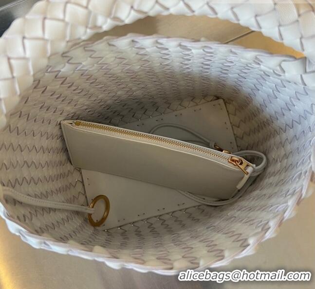 Best Quality Bottega Veneta Small Cabat Bucket Bag in Intreccio Leather 753172 White 2023
