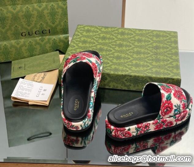 Comfortable Gucci Flora Printed Platform Slide Sandal 916074