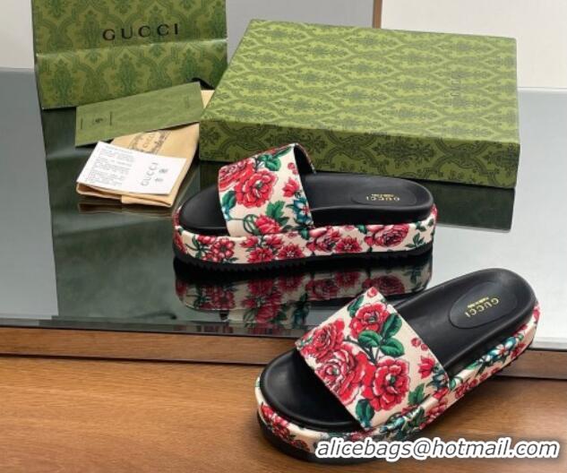 Comfortable Gucci Flora Printed Platform Slide Sandal 916074