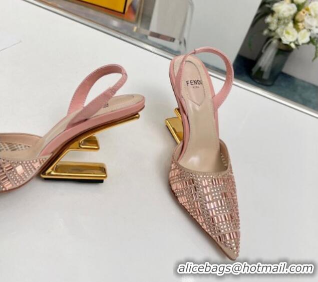 Big Discount Fendi First High Heel Slingback Pumps 9.5cm in Crystals Pink 703122