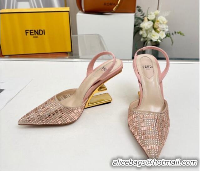Big Discount Fendi First High Heel Slingback Pumps 9.5cm in Crystals Pink 703122
