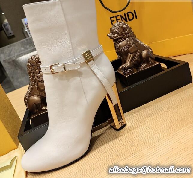 Charming Fendi Delfina Short Boots in White Calfskin 105mm Heel 381811