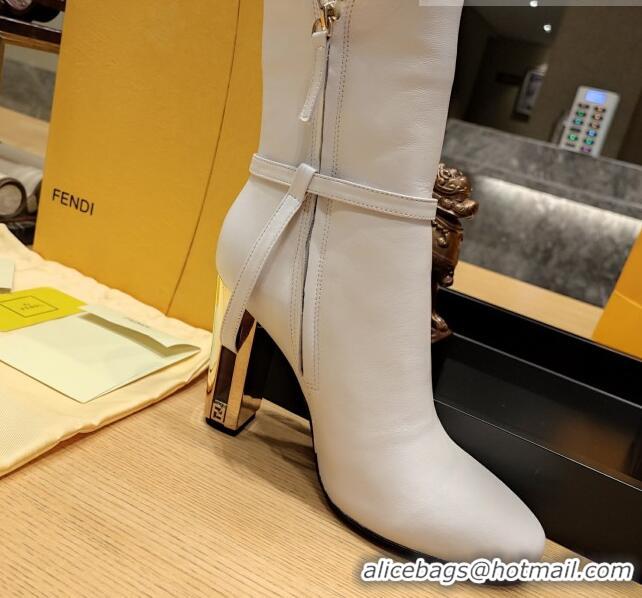 Charming Fendi Delfina Short Boots in White Calfskin 105mm Heel 381811