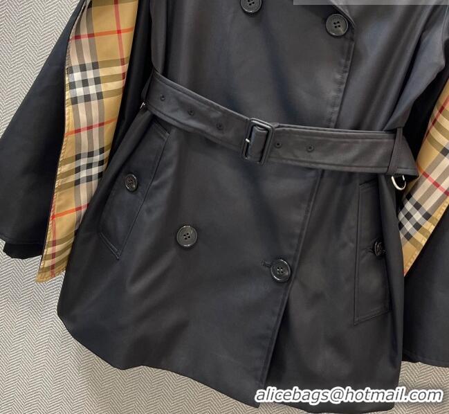Famous Brand Burberry Cloak Trench Coat B9203 Black 2023